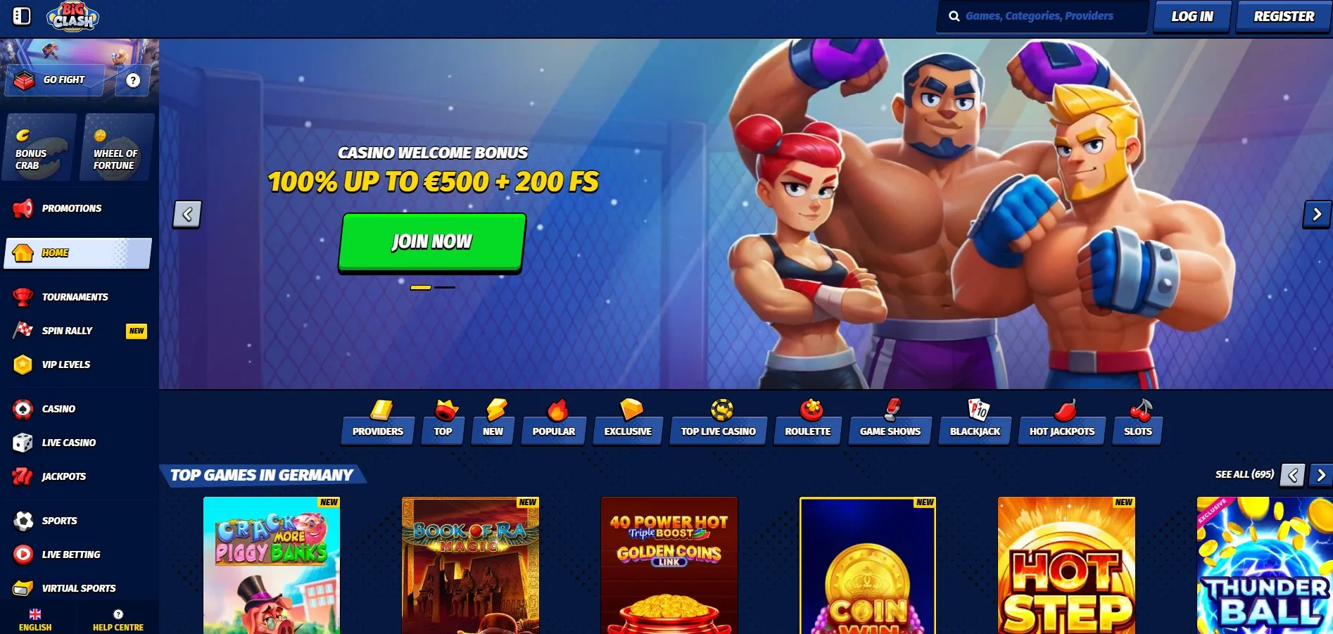 Bigclash Casino homepage overview